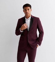 New Look Burgundy Contrast Collar Slim Suit Jacket